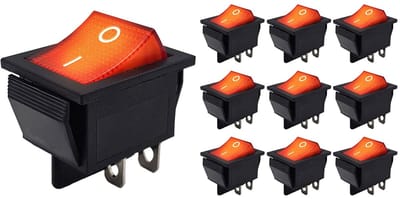 ProRide Wipschakelaar ON-OFF KCD4-202 - 2 Polig - 250V/16A - 30x22mm - Rood met controlelampje - 10 stuks