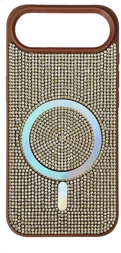 Casemania Hoesje Geschikt voor Apple iPhone 17 Air - Bruin - Diamant Glitter Backcover Geschikt voor MagSafe - Draadloos Oplaadbare Telefoonhoesje