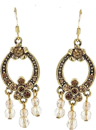 Behave - Oorbellen hanger rond - Bruine steentjes - Vintage glamour