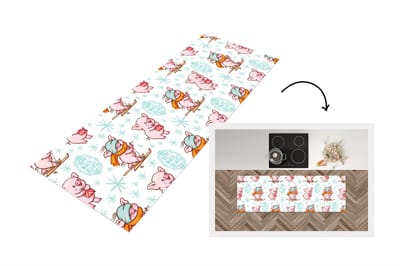 Keukenloper - Loper keuken - Winter - Varkens - Sneeuw - Patroon - Skiën - 150x50 cm - Keukenloper vinyl