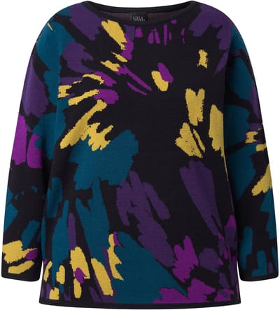 Ulla Popken - Dames - Trui jacquardmotief boothals lange mouwen - Zwart - Maat 62+