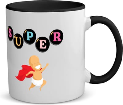 Akyol - super baby met cape koffiemok - theemok - zwart - Baby - super baby - verjaardag - geboorte - baby shower - cadeau - kado - geschenk - gift - 350 ML inhoud