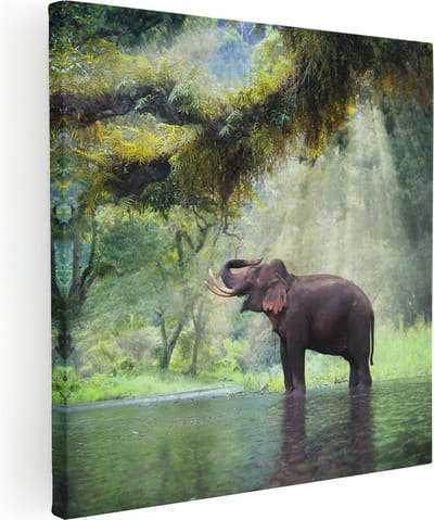 Artaza Canvas Schilderij Olifant - 80x80 cm - Wanddecoratie Jungle - Muurdecoratie Bos - Schilderijen Op Canvas