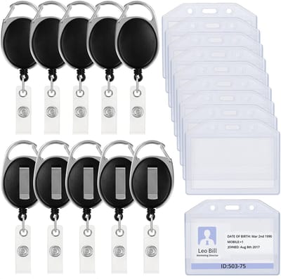 Dailygoods- ID Kaart Houder Intrekbaar - 10 Stuks - Watervast - Zware Kwaliteit - PVC - Karabijnhaak - Oprolfunctie 70 cm - Kaartclip