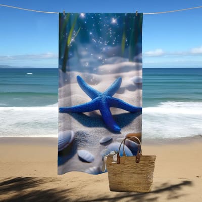 1 Serviette de Plage Microfibre à Séchage Rapide avec Motif Étoile de Mer - Douce, Légère et Parfaite Pour les Sorties à la Plage 70X140cm