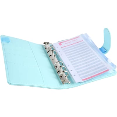 Classeur A6 en PU avec Poche à Cartes Transparente Fermoir Magnétique 6 Anneaux Classeur Budget Caisse pour Organisateur