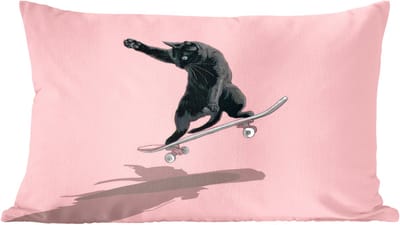 Sierkussens - Kussentjes Woonkamer - 60x40 cm - Kat - Skateboard - Roze