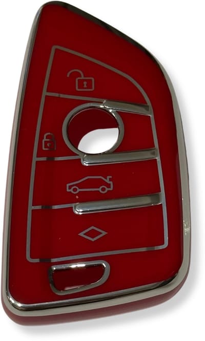 Sleutelcover voor BMW, Sleutelhoesje, Key Case for BMW, Autosleutel Hoesje Geschikt Voor BMW, X1, X2, X3, X4, X5, X6, Serie, 3,4,5,6,7,8, Rood - Zilver