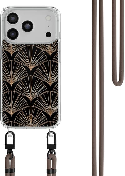 Casimoda® hoesje met bruin koord - Geschikt voor iPhone 17 Pro Max - Deco Glam - Afneembaar koord - TPU/polycarbonaat - Multi