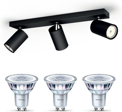 Philips Kosipo Opbouwspot (Zwart) - Warmwit Licht - Plafondspot met 3 Lichtpunten - GU10 - Niet Dimbaar