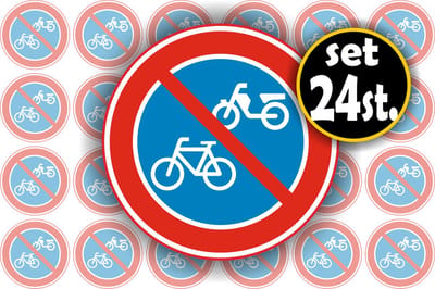 Jerma - Geen Fietsen en Brommers – Stickers - 24 st. - Ø 4.5  - Weerbestendig - Zelfklevend - Vinyl