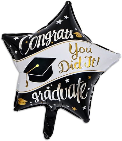LUQ - Ballon Geslaagd – Zwart-Wit Ster Folie 45×45 cm – Feestdecoratie Afstuderen / Graduation