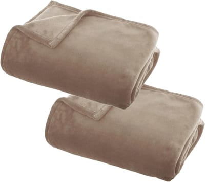 Atmosphera Plaid deken - 2x - beige - polyester - 125 x 150 cm - Bed/bankdeken - Fleece plaid - Lekker warm