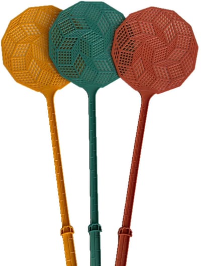Set van 3 Stijlvolle Vliegenmeppers in Moderne Kleuren – Duurzaam Plastic met Uniek Geometrisch Roosterpatroon