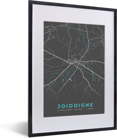 Fotolijst incl. Poster - Stadskaart – Grijs - Kaart – Joidoigne – België – Plattegrond - 30x40 cm - Posterlijst