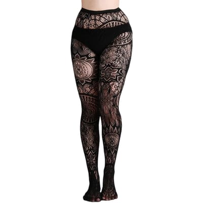 Dames Sexy Zonnegod Patroon Panty Zwart Uitgesneden Kant Panty Gothic Streetwear Visnet Kousen Voor Feest Clubkleding One Size black