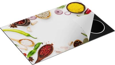 Chefcare Inductie Beschermer Kruiden op een Witte Tafel - 80x50 cm - Afdekplaat Inductie - Kookplaat Beschermer - Inductie Mat
