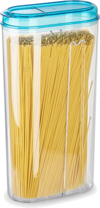 Plasticforte Voedselcontainer strooibus - transparant/blauw - 2350 ml - kunststof - 15 x 8 x 30 cm - voorraadpotten