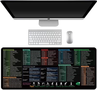 Dailygoods- Bureaumat XXL - Antislip - Duurzaam - Gaming-Muismat - 400 x 900 mm - Natuurlijke Rubber met Shortcut-Prints