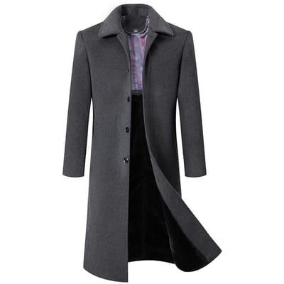 Herfst en Winter Nieuwe Heren Over de Knie Zakelijk Wollen Jas Heren Middelbare Leeftijd Wollen Jas met Een Wollen Jas 5XL-200 gray