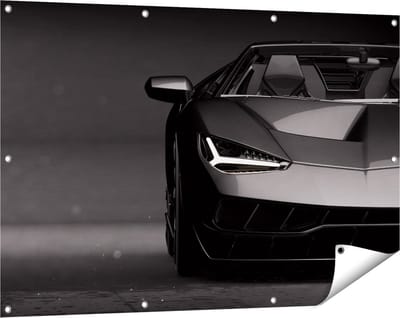 Gards Tuinposter Zwarte Sportwagen Auto - 120x80 cm - Tuindoek - Tuindecoratie - Wanddecoratie buiten - Tuinschilderij