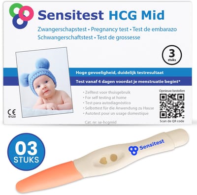 Sensitest Zwangerschapstest Midstream – 3 stuks – 25 mIU/ml – Test vanaf 4 dagen vóór menstruatie – Uitslag in 5–10 minuten – Inclusief handleiding & zwangerschapskalender