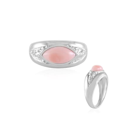 Cavill - 925 Sterling Zilver Geplatineerde Ring - Roze Opaal 1,29 ct Marquise Cabochon - Elegante Damesring - Peru Edelsteen