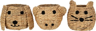 J-Line mand Kat/Hond/Varken - waterhyacinth - naturel - 3 stuks