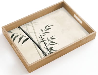 Dienblad hout 40x30 cm - Schootdienblad - Japandi - Bamboe - Beige - Borrelplank rechthoek - Plateau dienbladen