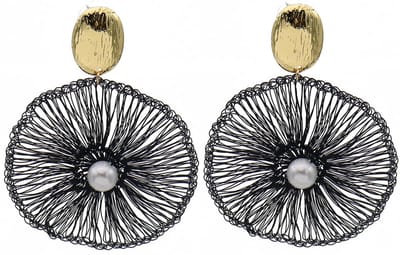 Oorbellen geweven design – zwart – 6,5x4,5 cm