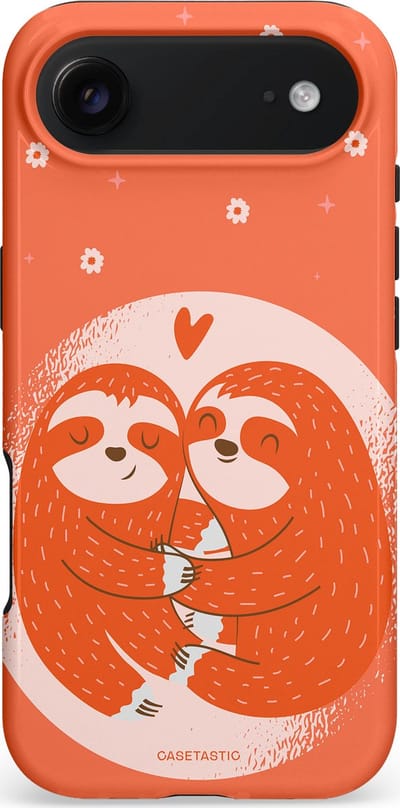 Casetastic hoesje geschikt voor Apple iPhone Air - MagSafe - Dubbellaagse bescherming - Oranje Pastel Roze Liefdes Koppel Luiaard - Fashion Case - Terracotta Zand