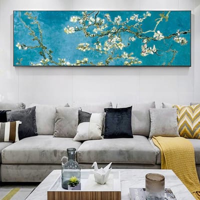 Allernieuwste.nl® Canvas Schilderij * Vincent Van Gogh: Almond Blossom * Kleur - 50 x 150 cm