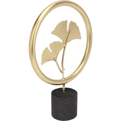 Ginkgo Blad Beeldje Prachtige Details Houten Basis Elegante Gouden Kleur Metalen Ginkgo Beeld voor Slaapkamer Kantoor Café beige