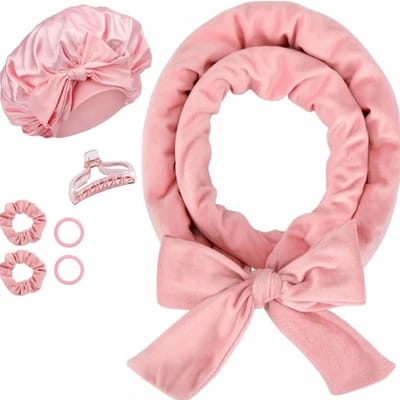 Set van Haar Krulijzers en Kapper met Zachte Krulband voor Middellang Haar - Ideaal voor Haarstyling en Krullen (Roze, Groot)