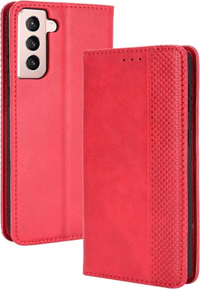 Coverup Hoesje - Geschikt voor Samsung Galaxy S21 Hoesje - Coverup Vintage Style Book Case - Rood