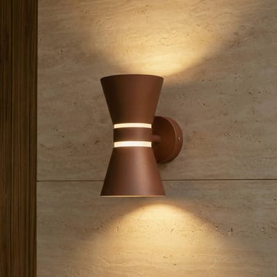 Lucande LED buiten wandlamp Meravi, bruin, 2-lamps, IP44
