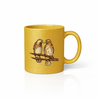 Love Birds Mok 330ml – Gouden Glitter Koffiemok met Romantische Vogel Illustratie – Perfect Cadeau voor Koppels