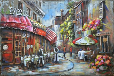 Metal art - 3D Art - Metalen 3D schilderij - Spring in Paris - Terras - Parijs - 120 x 80 cm