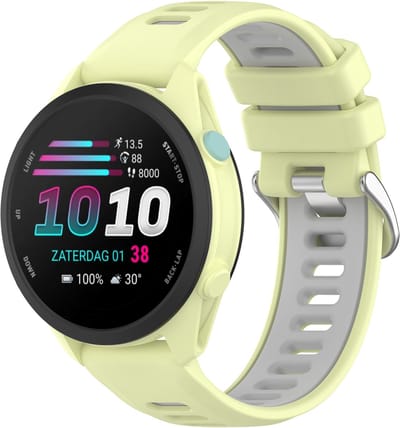 Stravo 22mm Quick Release Siliconen Sport Bandje – Geschikt voor Garmin Forerunner 255 / 265 / 935 / 945, Vivoactive 4, Venu 2 / 3 / 4 45mm, Samsung Galaxy Watch 3 45mm / Galaxy Watch 46mm en Huawei Watch GT 46mm – Geel / Grijs