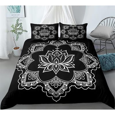 Zwarte Mandala Boho Dekbedovertrek Set King Queen Double Full Twin Eenpersoons Maat Bedlinnen Set US Queen(228*228cm)3pcs