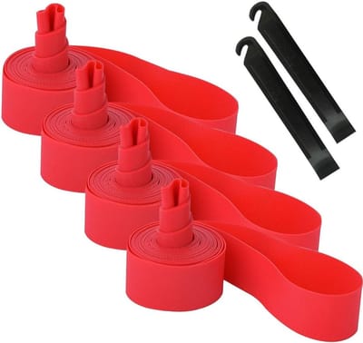 Premium PVC Fietsbanden Randen, 700C Mountainbike Banden Liner, Lekbescherming met 2 Stuks Fietslampen (Rood) voor Verbeterde Veiligheid en Duurzaamheid