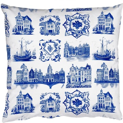 Sierkussens - Kussentjes Woonkamer - 50x50 cm - Huizen - Schepen - Blauw