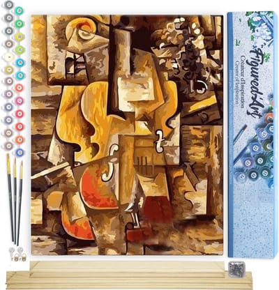 Figured'Art Schilderen op Nummer Volwassenen canvas Picasso viool en druiven - Handwerk acrylverf Kit DIY Compleet - 40x50cm met DIY houten lijst