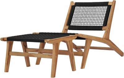 Buitenstoel - Tuinstoel - Ontspannen buiten - Teakhout met voetsteun - 35 cm zithoogte - Natuurlijk hout
