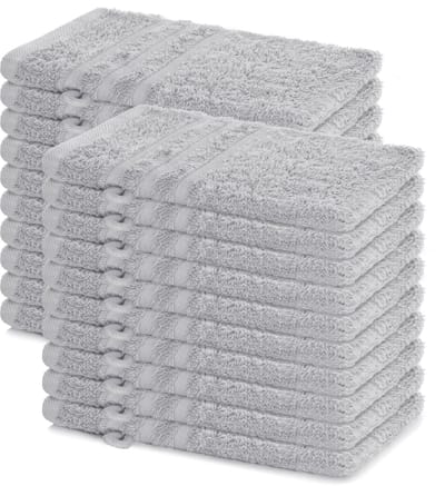 Lavea® Set van 20 washandjes 15x21 cm – 100% katoen – Zacht en absorberend – Ideaál als washandje, gastendoekje of handdoek voor dagelijks gebruik – Zilver