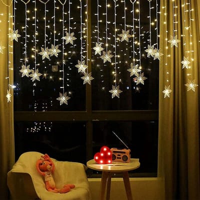 Lichtslinger Gordijn - Feestverlichting Sterren - Sfeer Creëren Buiten - 96 LED Lampjes - 3.5m x 0.7m - Warm Wit