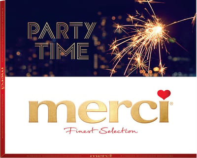 merci chocoladerepen met opschrift "party time" - merci Finest Selection - 250g