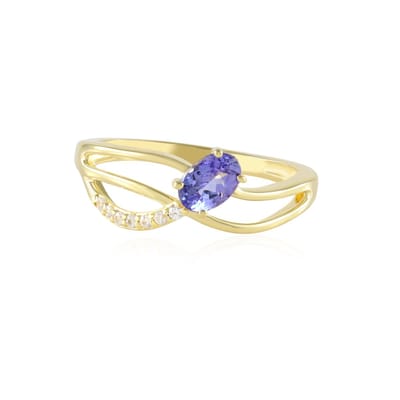 Cavill - Zilveren Ring 0,55 ct Onverhitte Ovale Tanzaniet - 925 Sterling Zilver Gouden Plating - Modern Elegant Cambodjaans Design