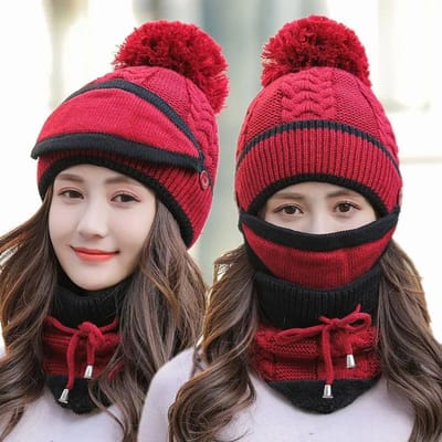 Wollen Muts Dames Winter Schattig Alles-passend Verdikking Warm Fietsen Gebreide Muts Plus Fluweel Warme Muts Dames