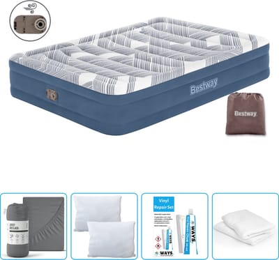 Bestway luchtbed - 2-Persoons - 152 x 203 x 36 cm - Blauw - Inclusief pomp - Hoeslaken - Kussen - Kussenbeschermer en Reparatieset